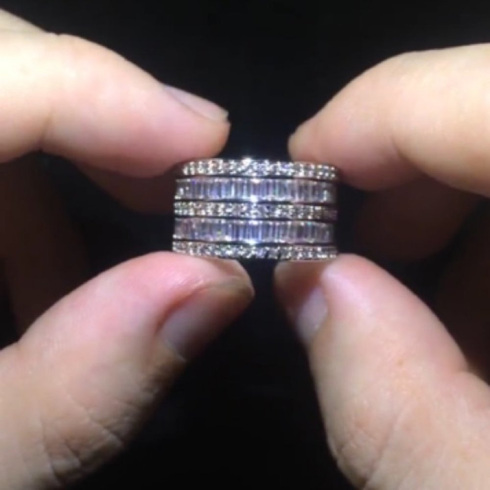 NEW Baguette & Round Diamond Stacked Wide Band - Picture 5 of 6